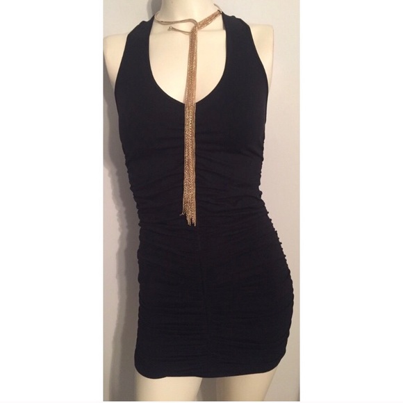 Lk New BEBE Black Bodycon Ruched Dress P/S - Picture 1 of 6